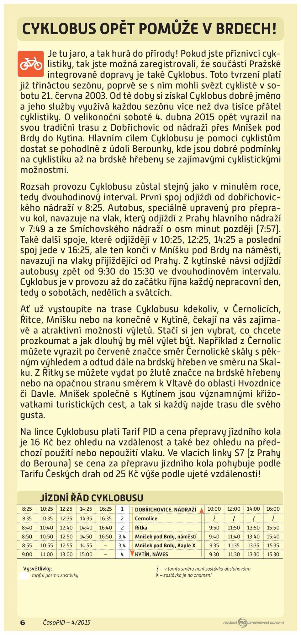 Od té doby si získal Cyklobus dobré jméno a jeho služby využívá každou sezónu více než dva tisíce přátel cyklistiky. O velikonoční sobotě 4.