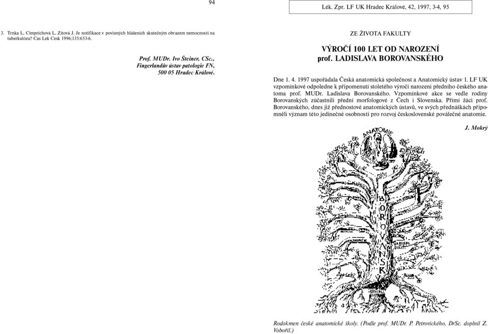 1997 uspořádala Česká anatomická společnost a Anatomický ústav 1. LF UK vzpomínkové odpoledne k připomenutí stoletého výročí narození předního českého anatoma prof. MUDr. Ladislava Borovanského.