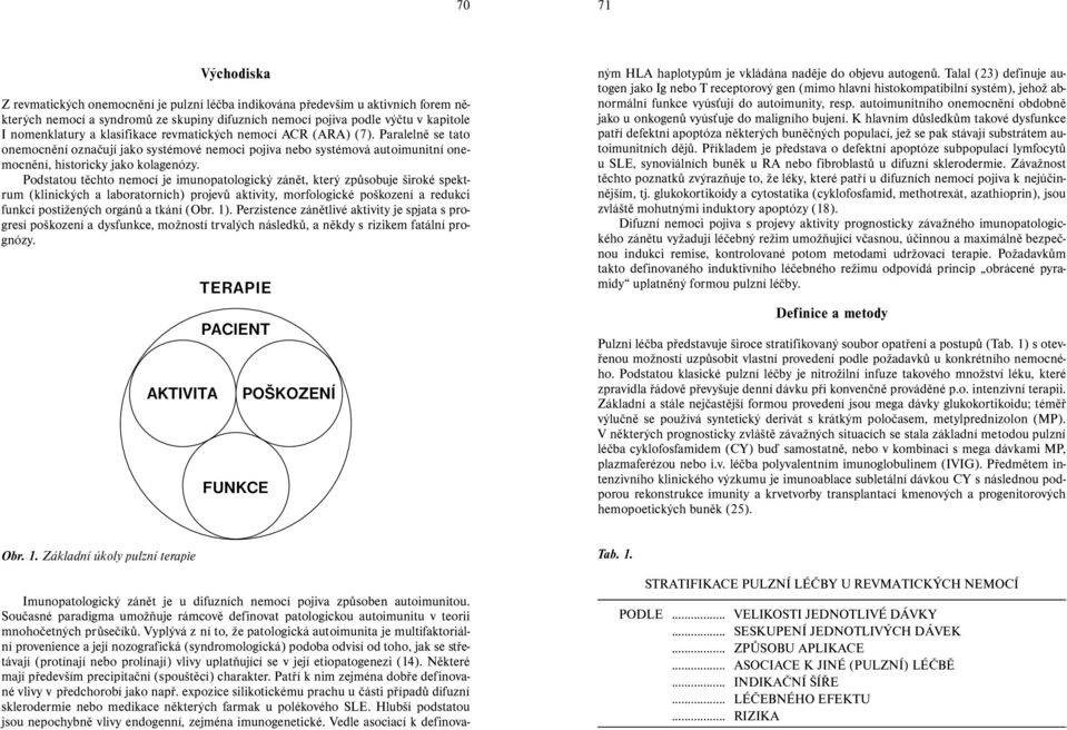 Podstatou těchto nemocí je imunopatologický zánět, který způsobuje široké spektrum (klinických a laboratorních) projevů aktivity, morfologické poškození a redukci funkcí postižených orgánů a tkání