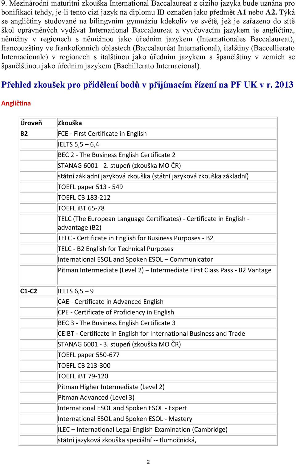 regionech s němčinou jako úředním jazykem (Internationales Baccalaureat), francouzštiny ve frankofonních oblastech (Baccalauréat International), italštiny (Baccellierato Internacionale) v regionech s