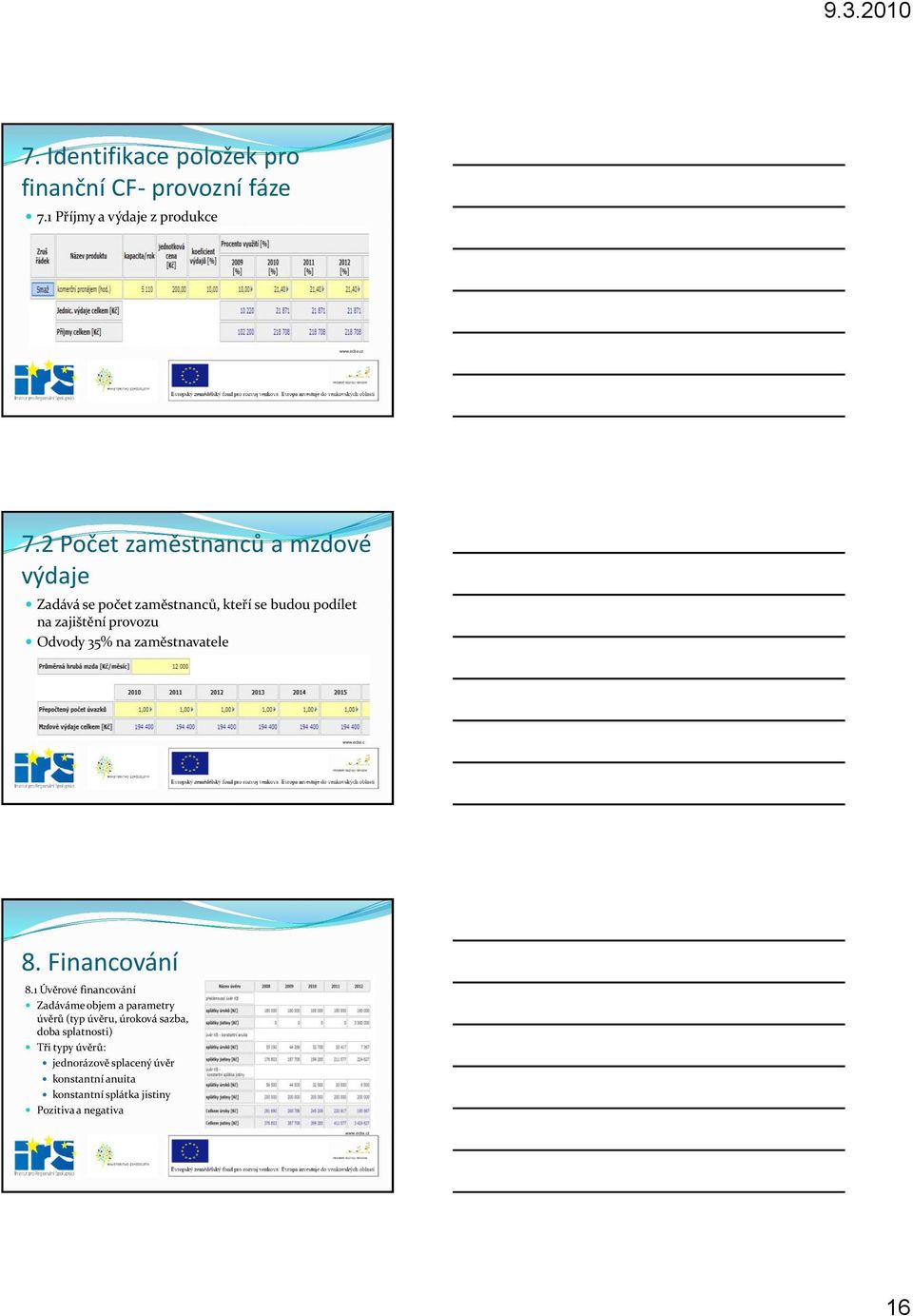 35% na zaměstnavatele www.ecba.c 8. Financování 8.