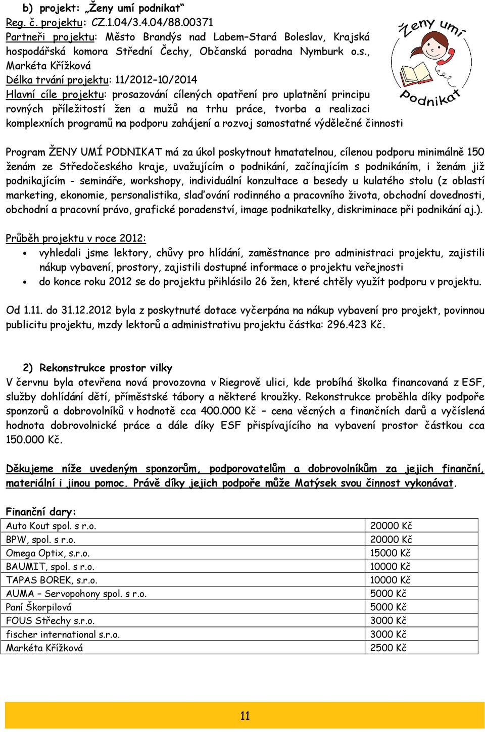 realizaci komplexních programů na podporu zahájení a rozvoj samostatné výdělečné činnosti Program ŽENY UMÍ PODNIKAT má za úkol poskytnout hmatatelnou, cílenou podporu minimálně 150 ženám ze