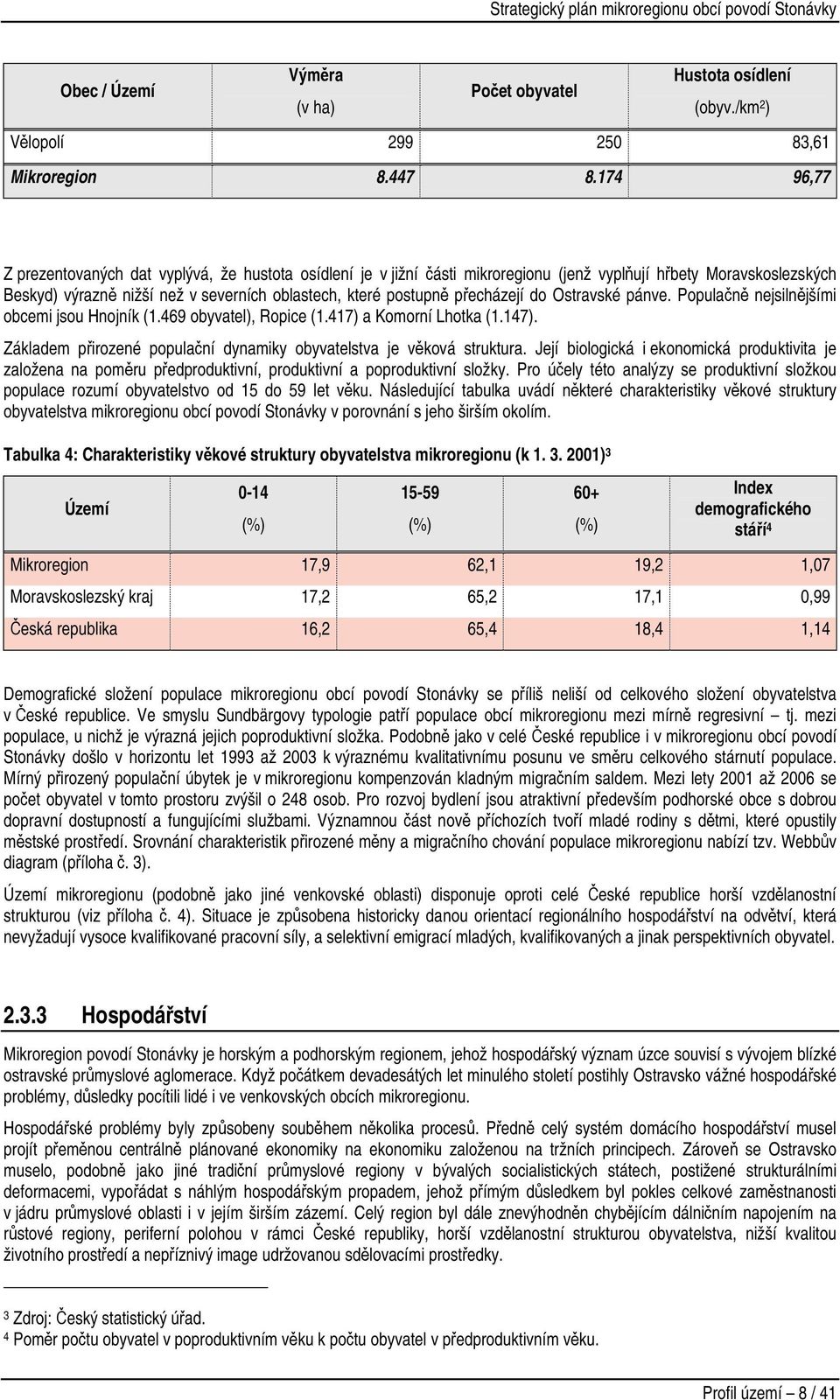 přecházejí do Ostravské pánve. Populačně nejsilnějšími obcemi jsou Hnojník (1.469 obyvatel), Ropice (1.417) a Komorní Lhotka (1.147).