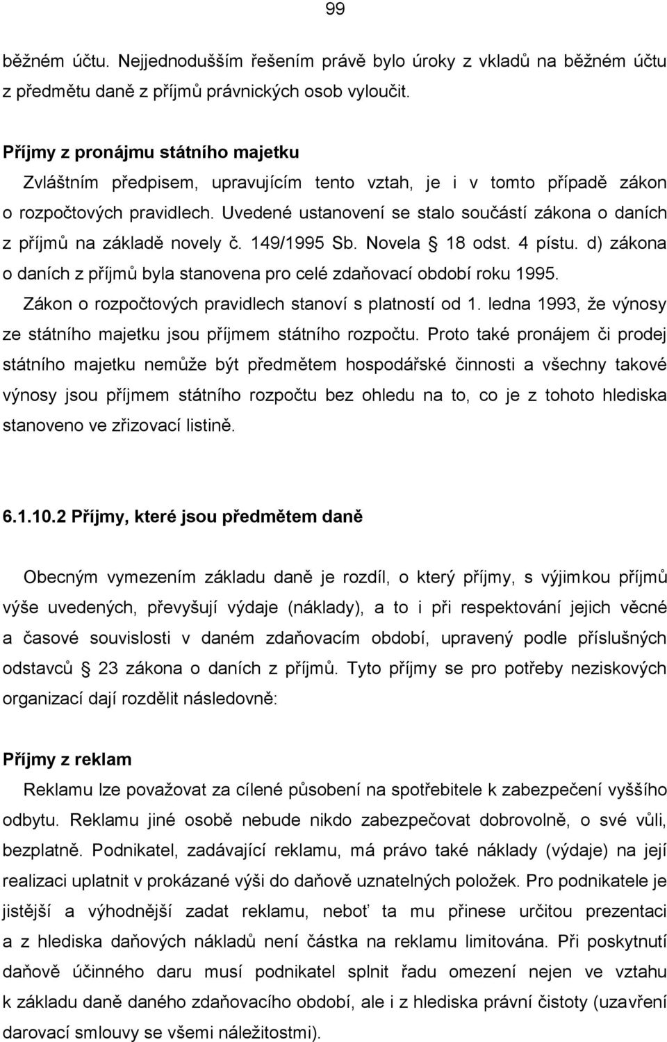 Uvedené ustanovení se stalo součástí zákona o daních z příjmů na základě novely č. 149/1995 Sb. Novela 18 odst. 4 pístu. d) zákona o daních z příjmů byla stanovena pro celé zdaňovací období roku 1995.