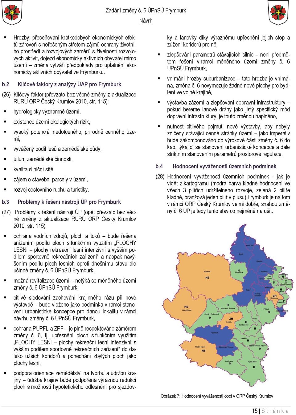 2 Klíčové faktory z analýzy ÚAP pro Frymburk (26) Klíčový faktor (převzato bez věcné změny z aktualizace RURÚ ORP Český Krumlov 2010, str.