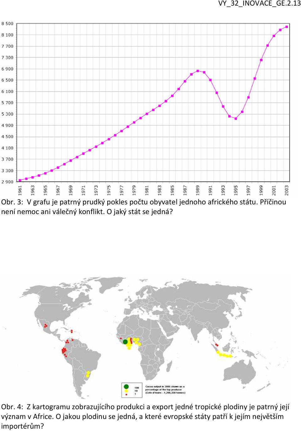 4: Z kartogramu zobrazujícího produkci a export jedné tropické plodiny je patrný
