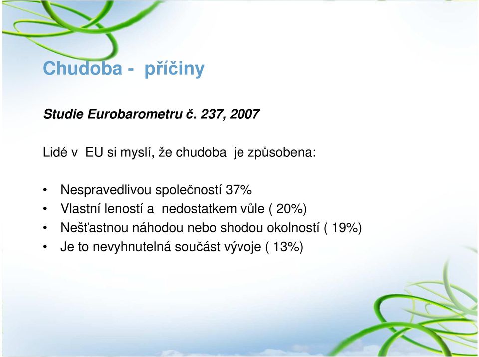 Nespravedlivou společností 37% Vlastní leností a nedostatkem