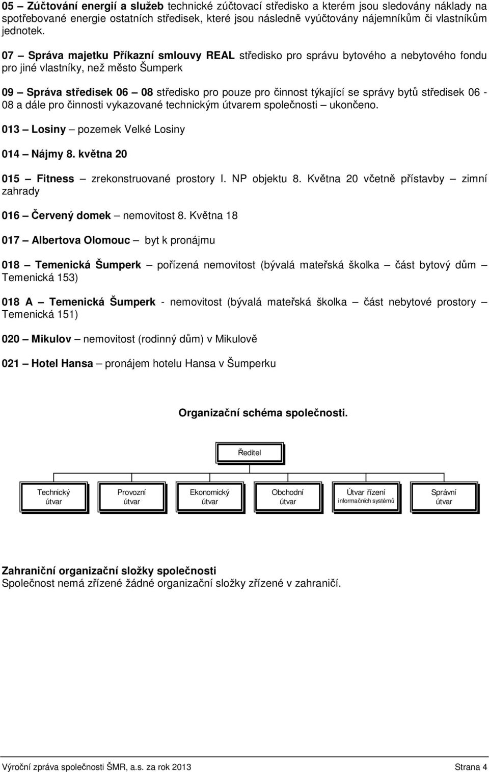 07 Správa majetku Příkazní smlouvy REAL středisko pro správu bytového a nebytového fondu pro jiné vlastníky, než město Šumperk 09 Správa středisek 06 08 středisko pro pouze pro činnost týkající se