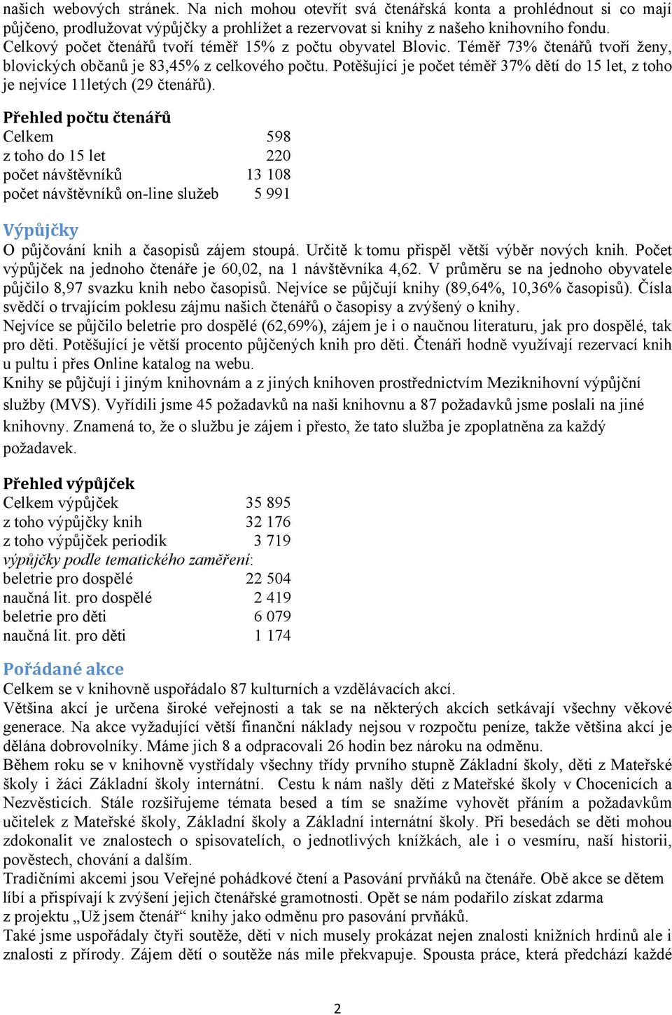 Potěšující je počet téměř 37% dětí do 15 let, z toho je nejvíce 11letých (29 čtenářů).