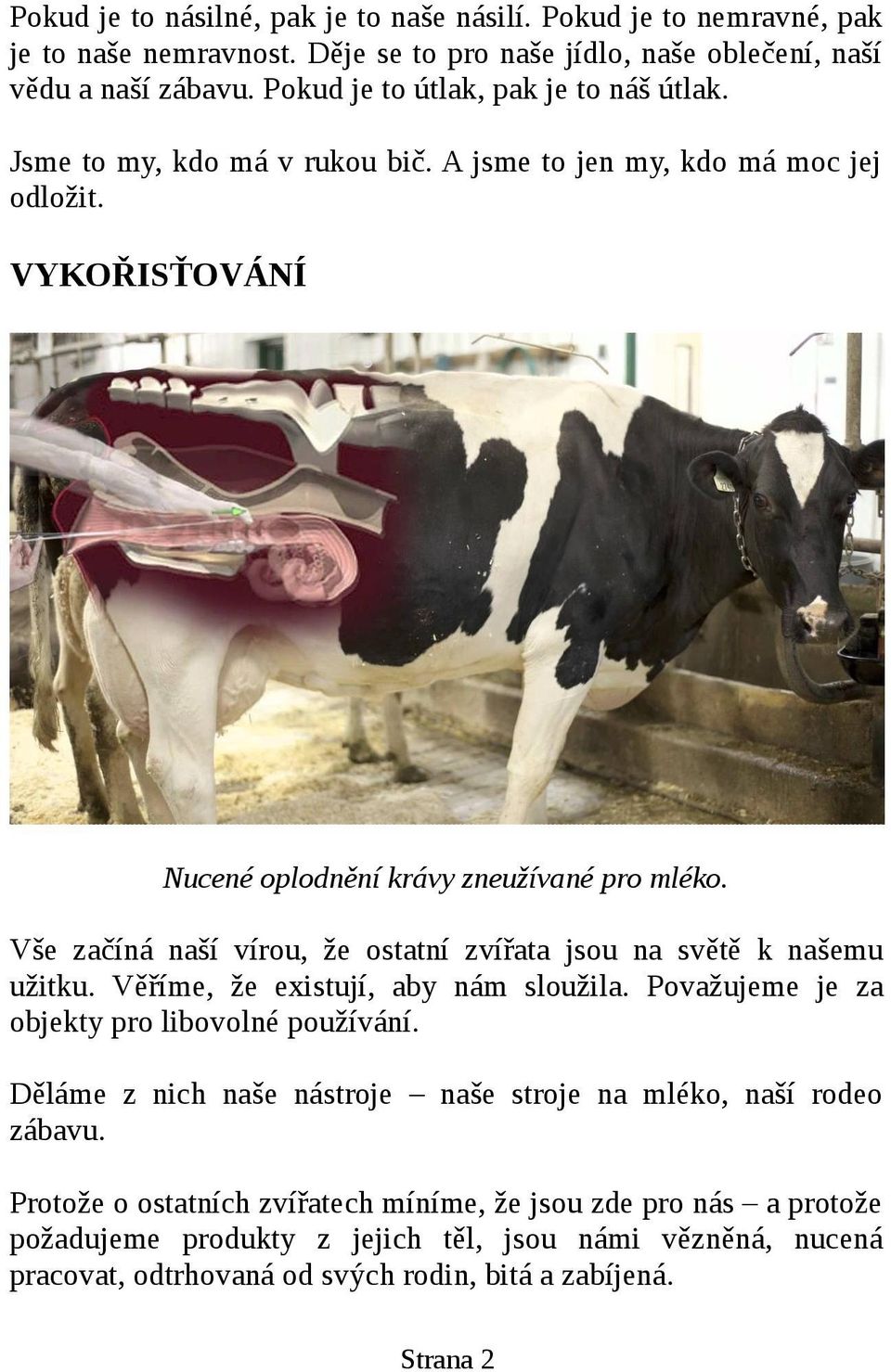 Vše začíná naší vírou, že ostatní zvířata jsou na světě k našemu užitku. Věříme, že existují, aby nám sloužila. Považujeme je za objekty pro libovolné používání.