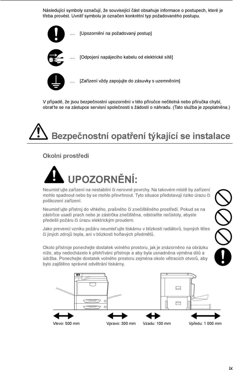 .. [Zařízení vždy zapojujte do zásuvky s uzemněním] V případě, že jsou bezpečnostní upozornění v této příručce nečitelná nebo příručka chybí, obrat te se na zástupce servisní společnosti s žádostí o