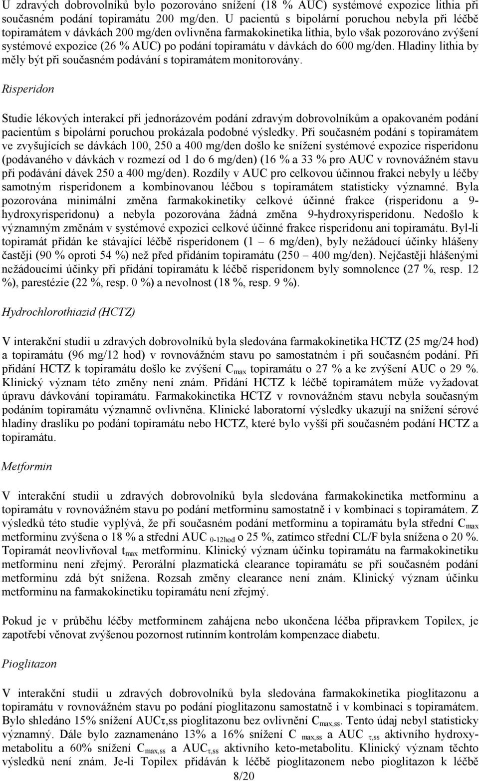 dávkách do 600 mg/den. Hladiny lithia by měly být při současném podávání s topiramátem monitorovány.