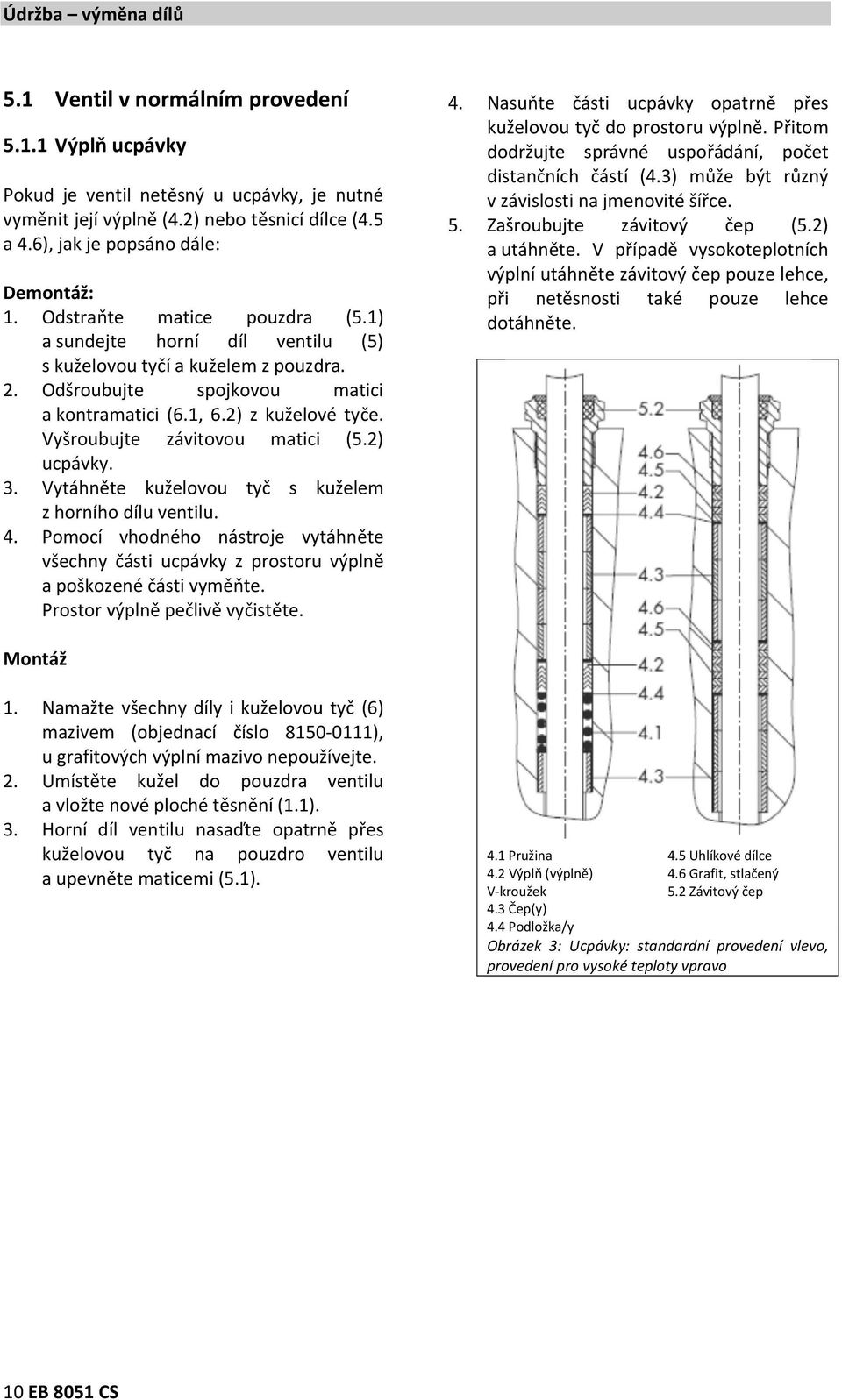 2) z kuželové tyče. Vyšroubujte závitovou matici (5.2) ucpávky. 3. Vytáhněte kuželovou tyč s kuželem z horního dílu ventilu. 4.