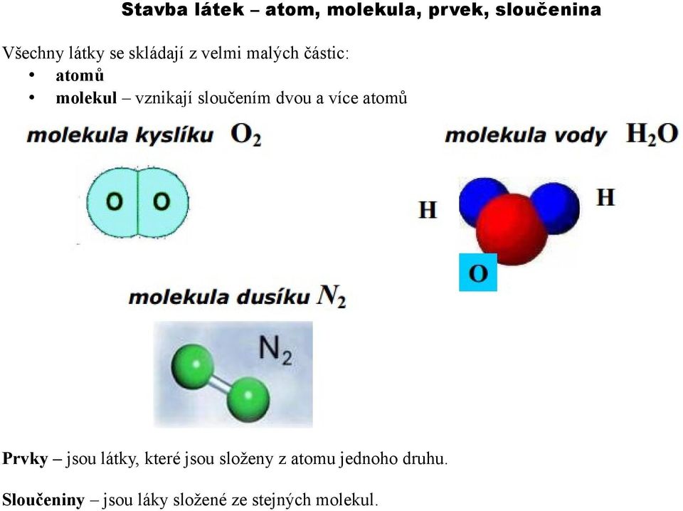 sloučením dvou a více atomů Prvky jsou látky, které jsou