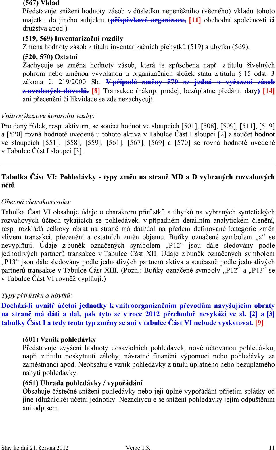 V případě změny 570 se jedná o vyřazení zásob z uvedených důvodů. 8 Transakce (nákup, prodej, bezúplatné předání, dary) 14 ani přecenění či likvidace se zde nezachycují. Pro daný řádek, resp.