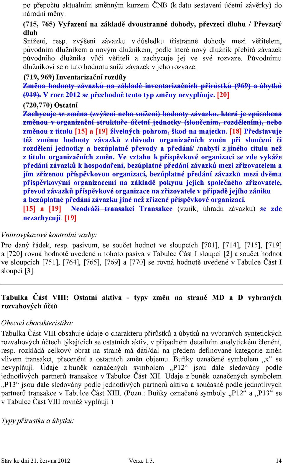 rozvaze. Původnímu dlužníkovi se o tuto hodnotu sníží závazek v jeho rozvaze. (719, 969) Inventarizační rozdíly Změna hodnoty závazků na základě inventarizačních přírůstků (969) a úbytků (919).