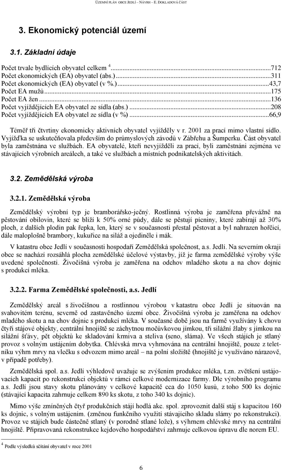 2001 za prací mimo vlastní sídlo. Vyjížďka se uskutečňovala především do průmyslových závodů v Zábřehu a Šumperku. Část obyvatel byla zaměstnána ve službách.