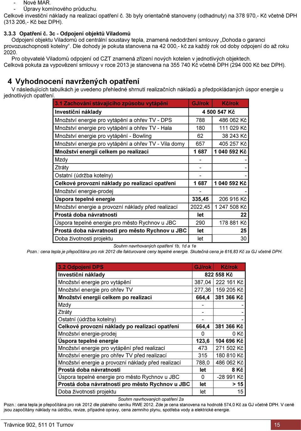 Dle dohody je pokuta stanovena na 42 000,- kč za každý rok od doby odpojení do až roku 2020. Pro obyvatelé Viladomů odpojení od CZT znamená zřízení nových kotelen v jednotlivých objektech.