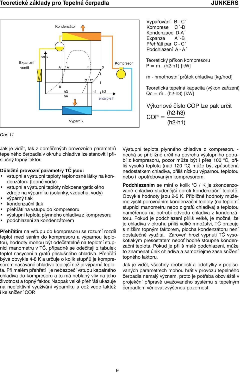 (h2-h3) ( h3) [kw] [kw] Výkonové číslo COP lze pak určit COP = (h2-h3) (h2-h1) Obr.