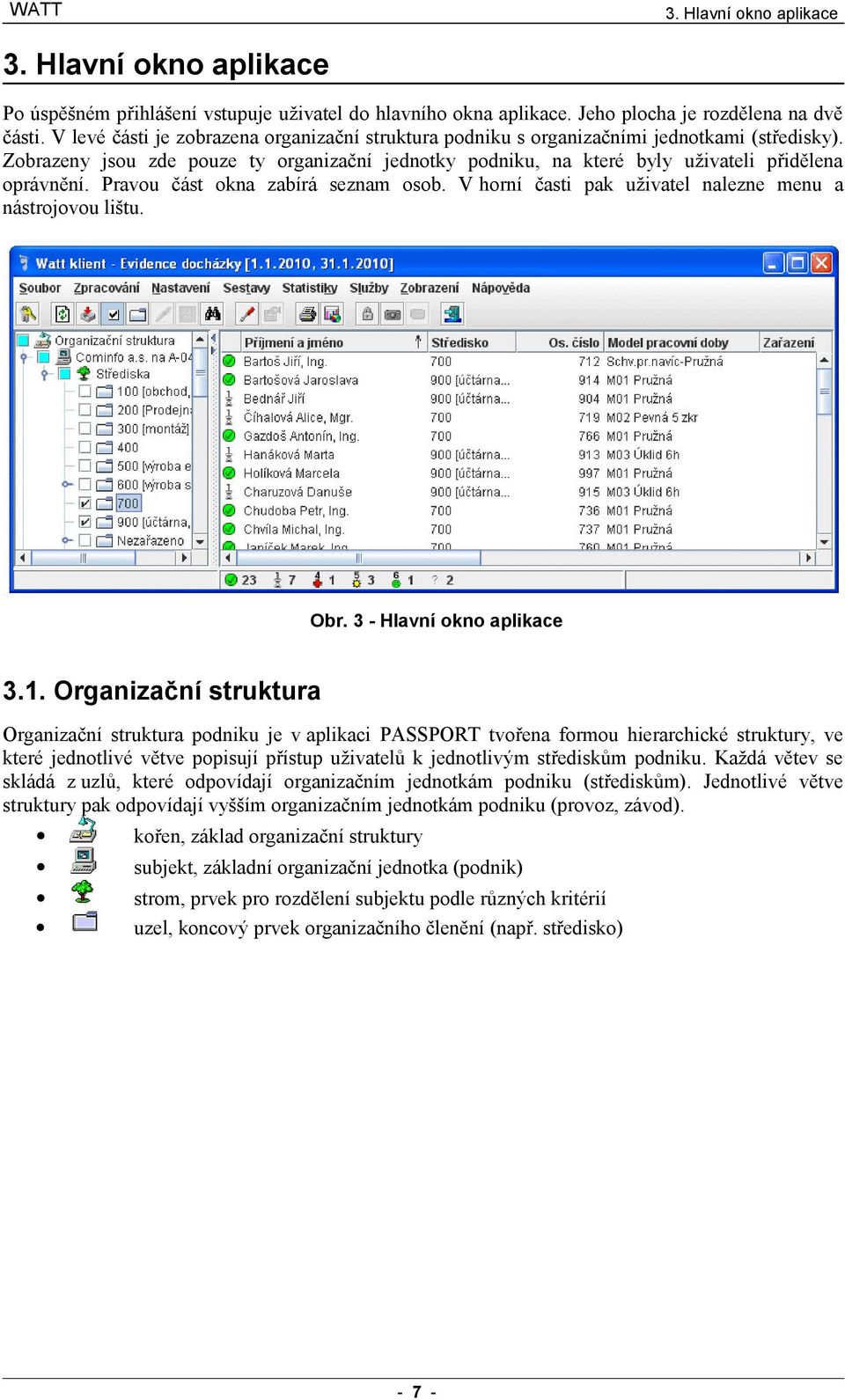 Pravou část okna zabírá seznam osob. V horní časti pak uživatel nalezne menu a nástrojovou lištu. Obr. 3 - Hlavní okno aplikace 3.1.