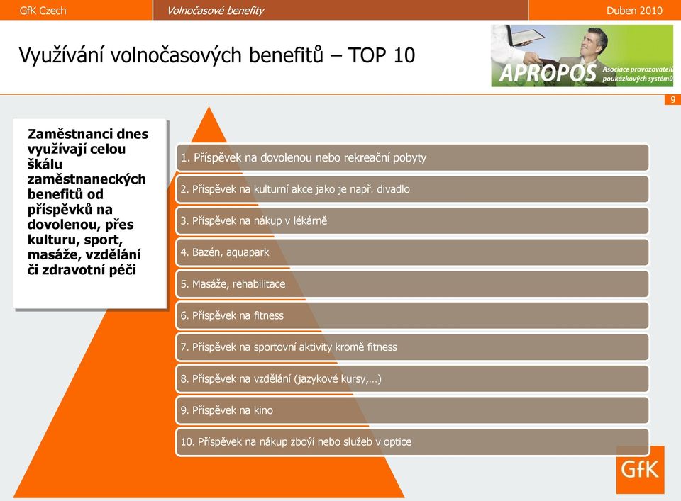 Příspěvek na kulturní akce jako je např. divadlo 3. Příspěvek na nákup v lékárně 4. Bazén, aquapark 5. Masáže, rehabilitace 6.