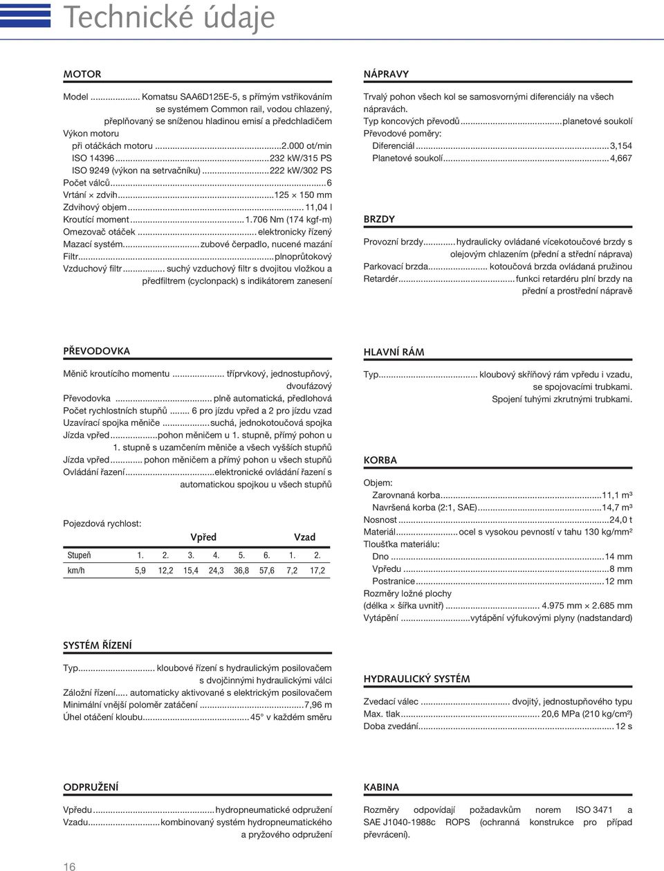..232 kw/315 PS ISO 9249 (výkon na setrvačníku)...222 kw/302 PS Počet válců...6 Vrtání zdvih...125 150 mm Zdvihový objem... 11,04 l Kroutící moment...1.706 Nm (174 kgf-m) Omezovač otáček.