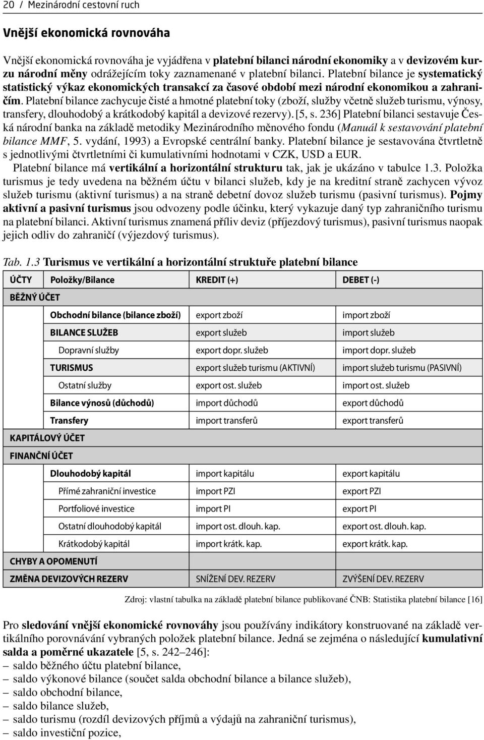 Platební bilance zachycuje čisté a hmotné platební toky (zboží, služby včetně služeb turismu, výnosy, transfery, dlouhodobý a krátkodobý kapitál a devizové rezervy). [5, s.