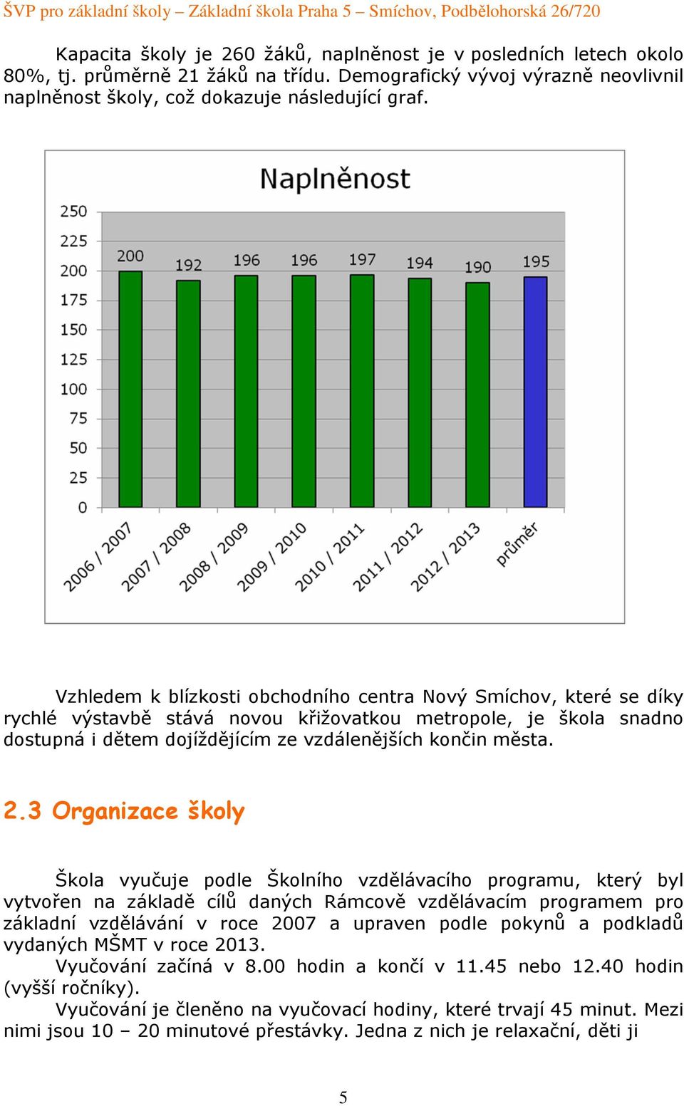 3 Organizace školy Škola vyučuje podle Školního vzdělávacího programu, který byl vytvořen na základě cílů daných Rámcově vzdělávacím programem pro základní vzdělávání v roce 2007 a upraven podle