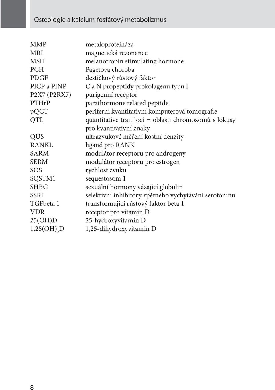 lokusy pro kvantitativní znaky QUS ultrazvukové měření kostní denzity RANKL ligand pro RANK SARM modulátor receptoru pro androgeny SERM modulátor receptoru pro estrogen SOS rychlost zvuku SQSTM1