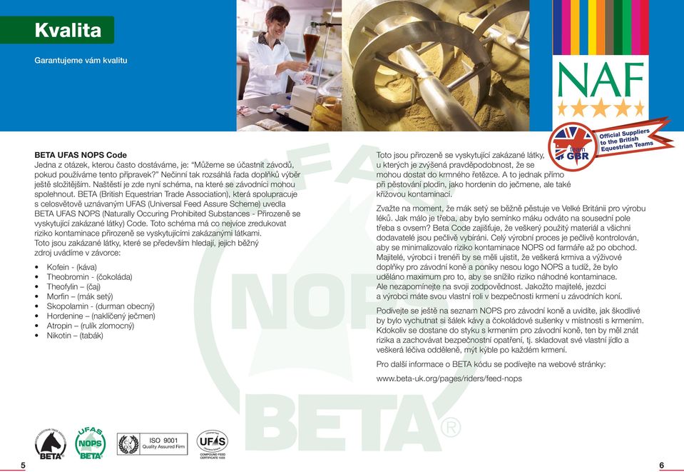 BETA (British Equestrian Trade Association), která spolupracuje s celosvětově uznávaným UFAS (Universal Feed Assure Scheme) uvedla BETA UFAS NOPS (Naturally Occuring Prohibited Substances - Přirozeně
