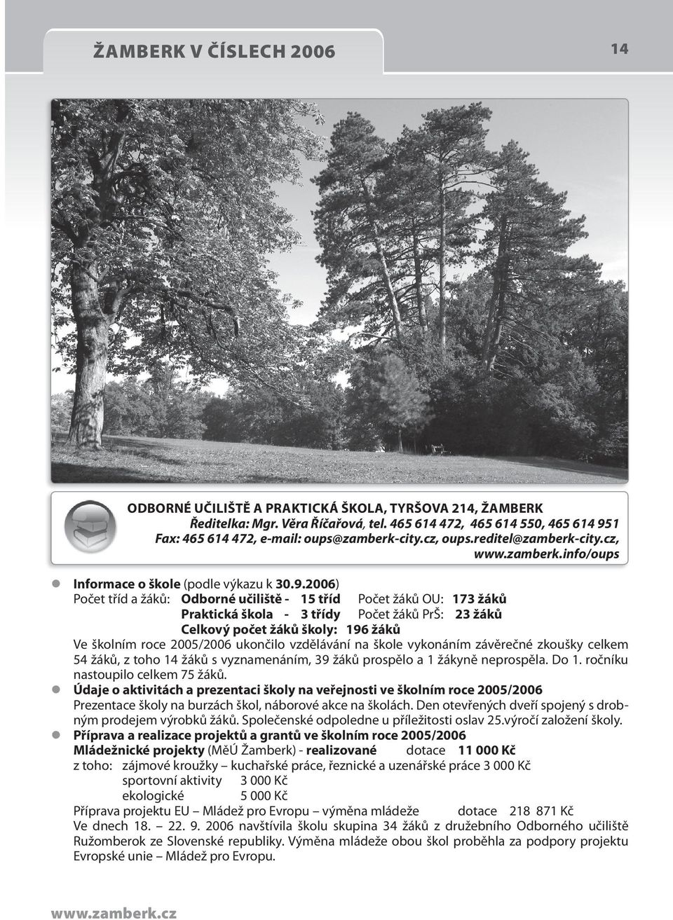 1 Fax: 465 614 472, e-mail: oups@zamberk-city.cz, oups.reditel@zamberk-city.cz, www.zamberk.info/oups Informace o škole (podle výkazu k 30.9.