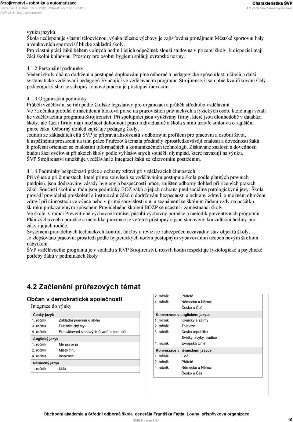 Pro vlastní práci žáků během volných hodin i jejich odpočinek slouží studovna v přízemí školy, k dispozici mají žáci školní knihovnu. Prostory pro osobní hygienu splňují evropské normy. 4.1.2.