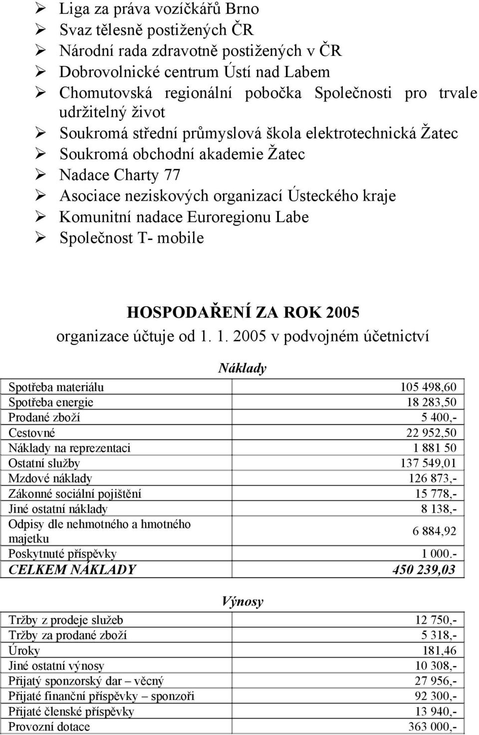 Společnost T- mobile HOSPODAŘENÍ ZA ROK 2005 organizace účtuje od 1.