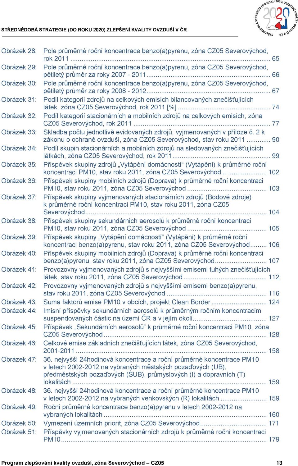 .. 66 Obrázek 30: Pole průměrné roční koncentrace benzo(a)pyrenu, zóna CZ05 Severovýchod, pětiletý průměr za roky 2008-2012.