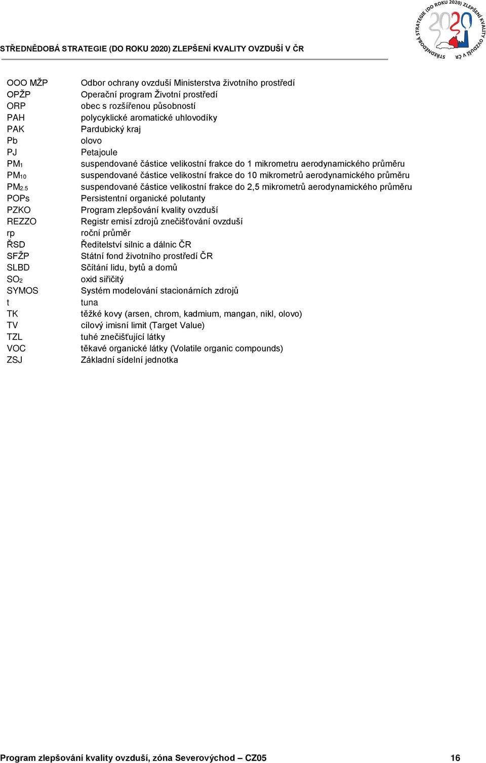 aromatické uhlovodíky Pardubický kraj olovo Petajoule suspendované částice velikostní frakce do 1 mikrometru aerodynamického průměru suspendované částice velikostní frakce do 10 mikrometrů