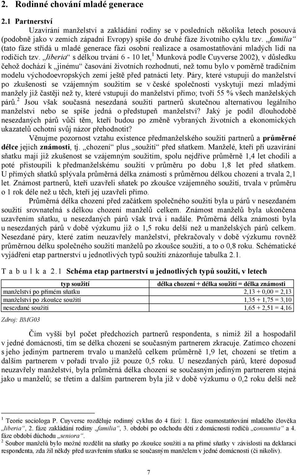 familia (tato fáze střídá u mladé generace fázi osobní realizace a osamostatňování mladých lidí na rodičích tzv.