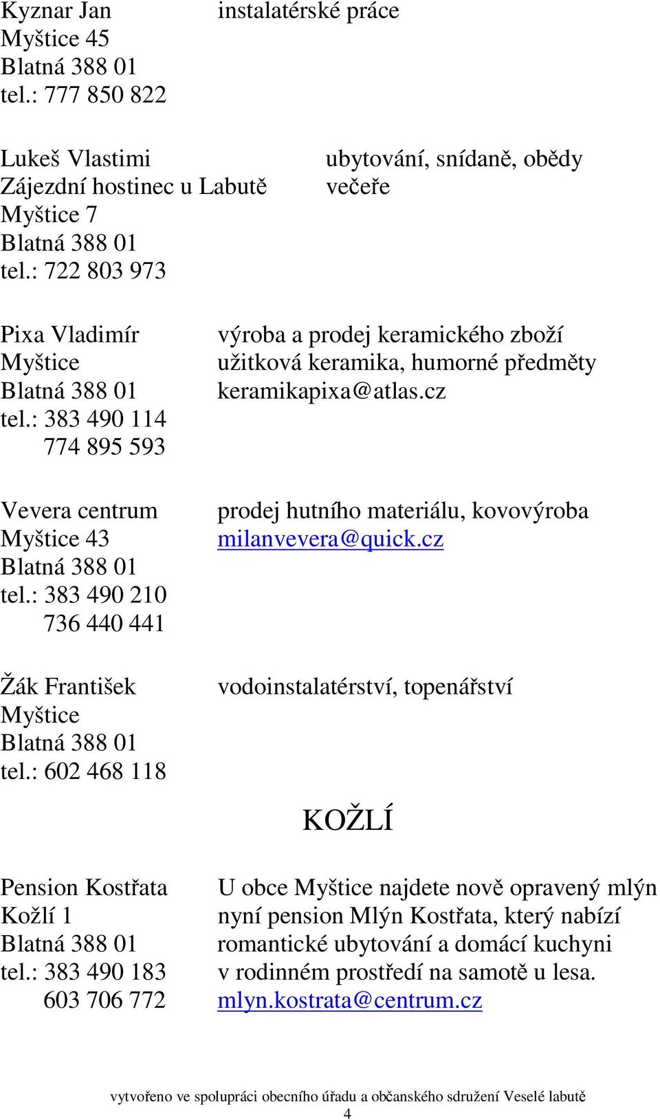 : 602 468 118 výroba a prodej keramického zboží užitková keramika, humorné předměty keramikapixa@atlas.cz prodej hutního materiálu, kovovýroba milanvevera@quick.