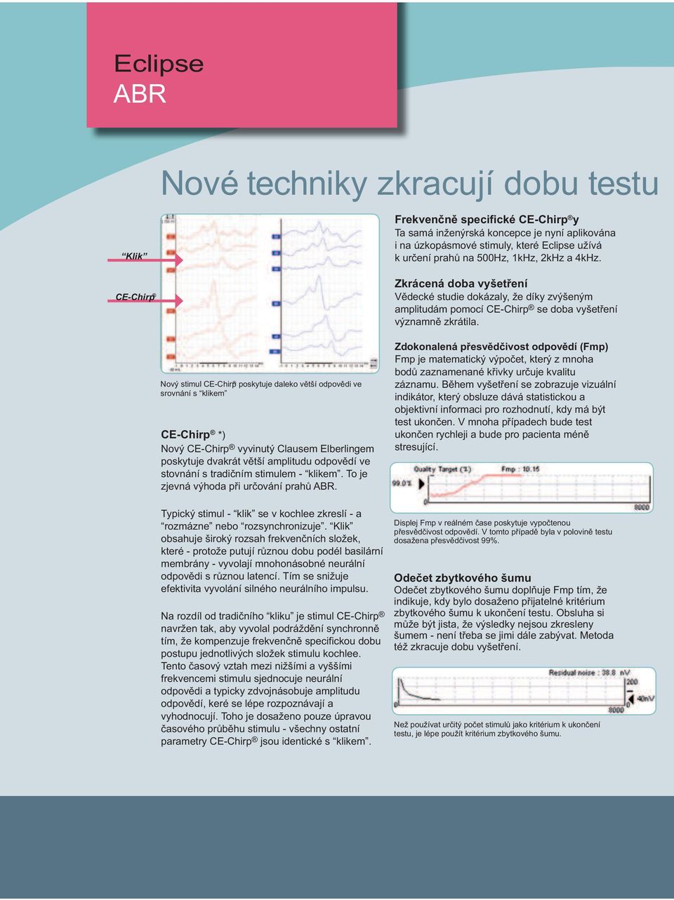 Nový stimul CE-Chirp poskytuje daleko větší odpovědi ve srovnání s klikem CE-Chirp *) Nový CE-Chirp vyvinutý Clausem Elberlingem poskytuje dvakrát větší amplitudu odpovědí ve stovnání s tradičním