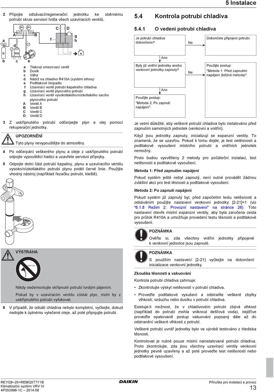 N2 R410A f g h A B C D Tlkový omzoví vntil Dusík Váh Nárž n hlivo R410A (systém sifonu) Potlkové črplo Uzvírí vntil potruí kplného hliv Uzvírí vntil plynového potruí Uzvírí vntil