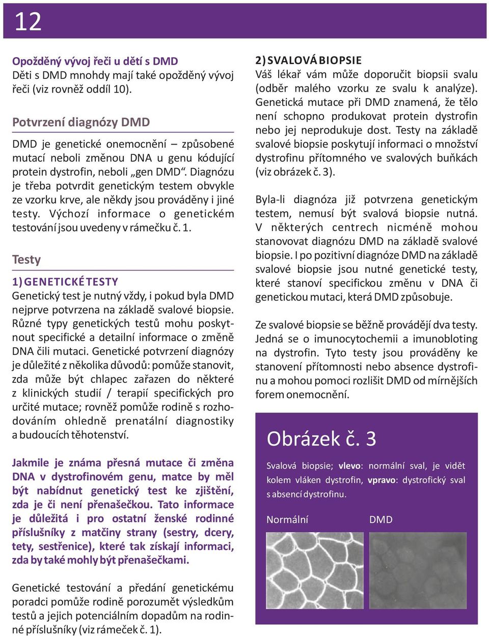 Diagnózu je třeba potvrdit genetickým testem obvykle ze vzorku krve, ale někdy jsou prováděny i jiné testy. Výchozí informace o genetickém testování jsou uvedeny v rámečku č. 1.