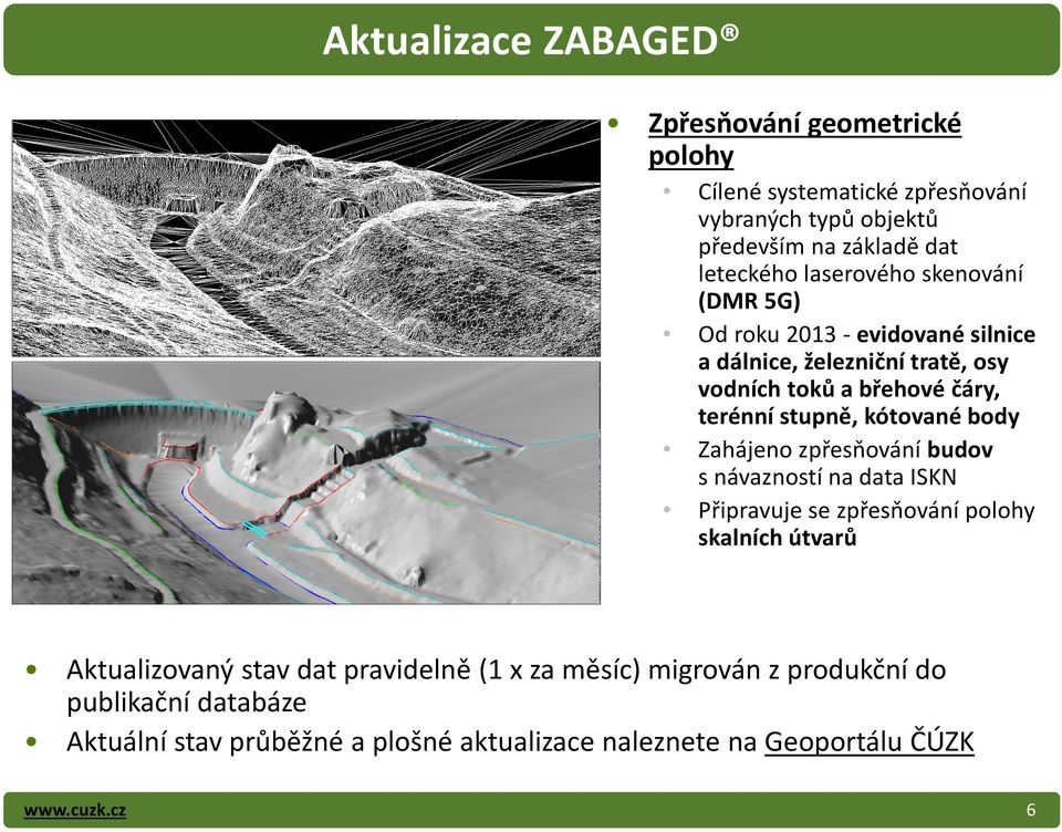 kótované body Zahájeno zpřesňování budov s návazností na data ISKN Připravuje se zpřesňování polohy skalních útvarů Aktualizovaný stav dat