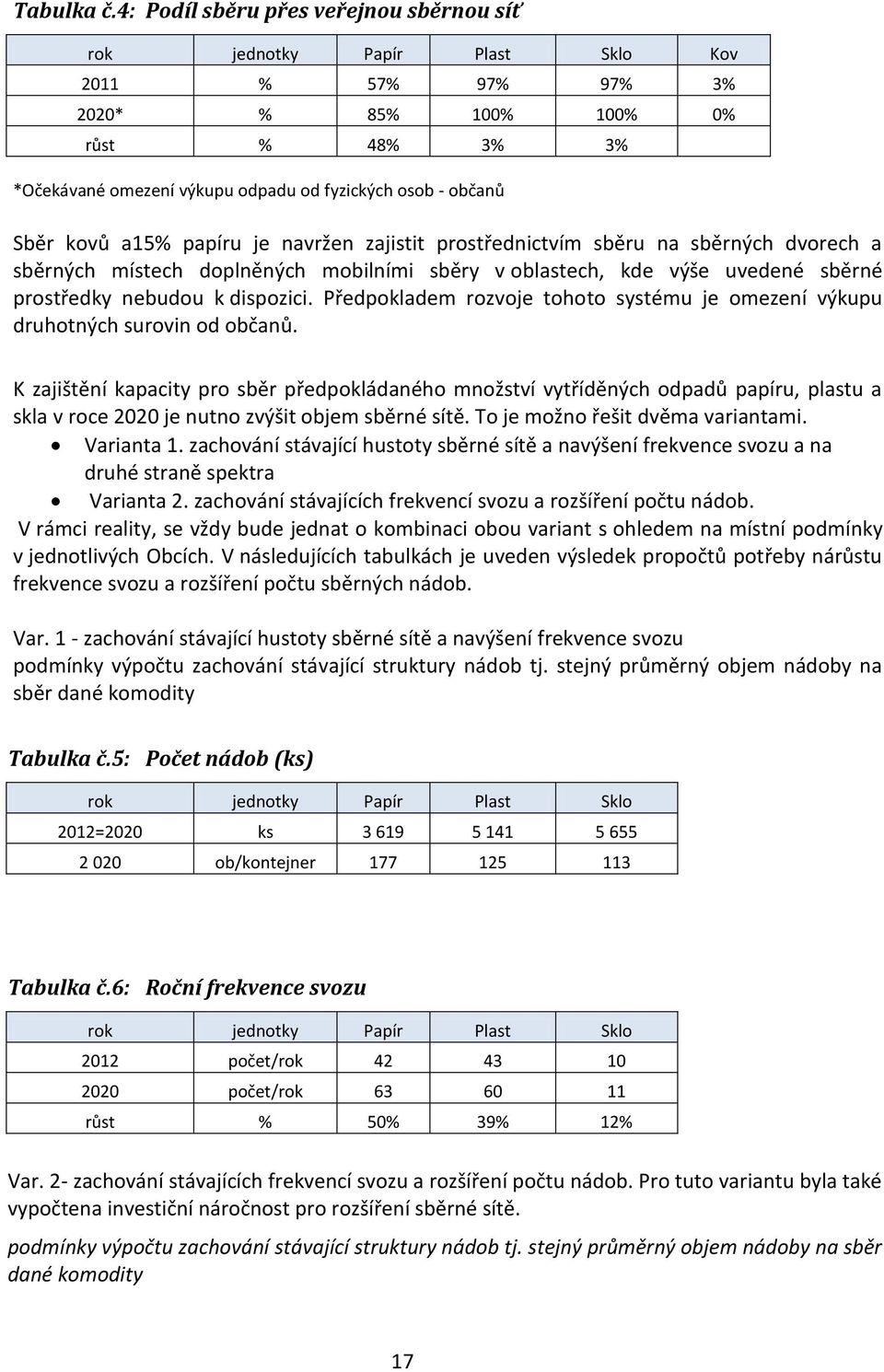 Sběr kovů a15% papíru je navržen zajistit prostřednictvím sběru na sběrných dvorech a sběrných místech doplněných mobilními sběry v oblastech, kde výše uvedené sběrné prostředky nebudou k dispozici.