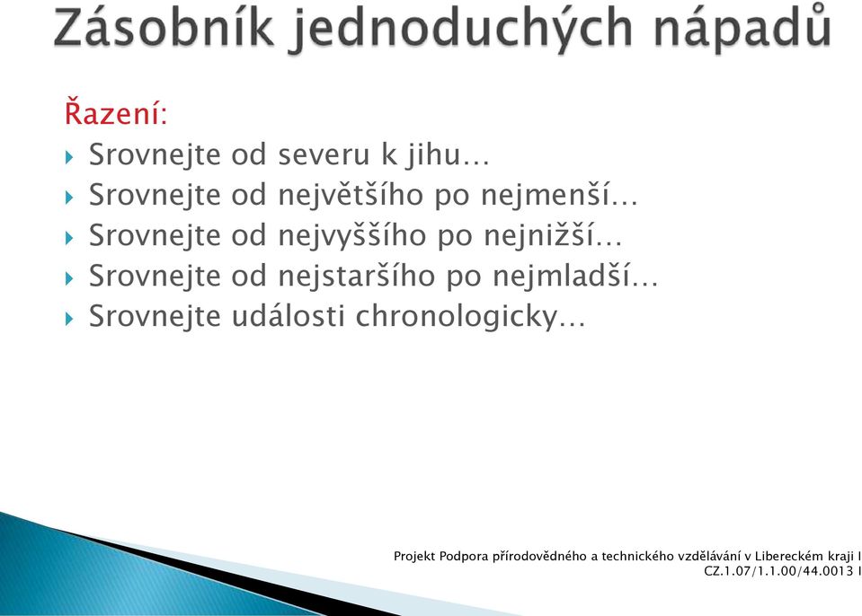 nejstaršího po nejmladší Srovnejte události chronologicky