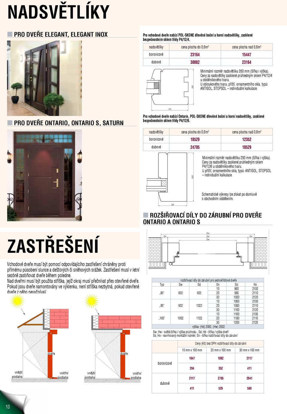 Ceny za nadsvětlíky zasklené průhledným sklem P4/12/4 u obdélníkového tvaru. U obloukového tvaru, příčlí, ornamentního skla, typů: ANTISOL, STOPSOL individuální kalkulace.