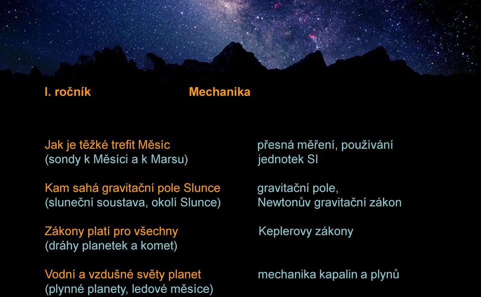 komet) Vodní a vzdušné světy planet (plynné planety, ledové měsíce) přesná měření, používání