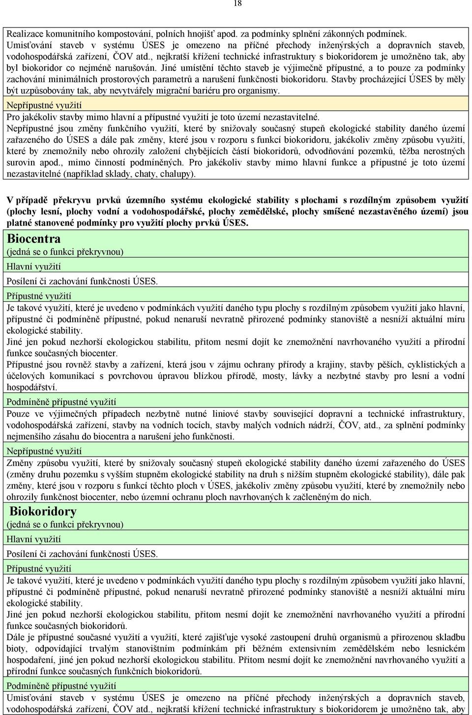 , nejkratší křížení technické infrastruktury s biokoridorem je umožněno tak, aby byl biokoridor co nejméně narušován.