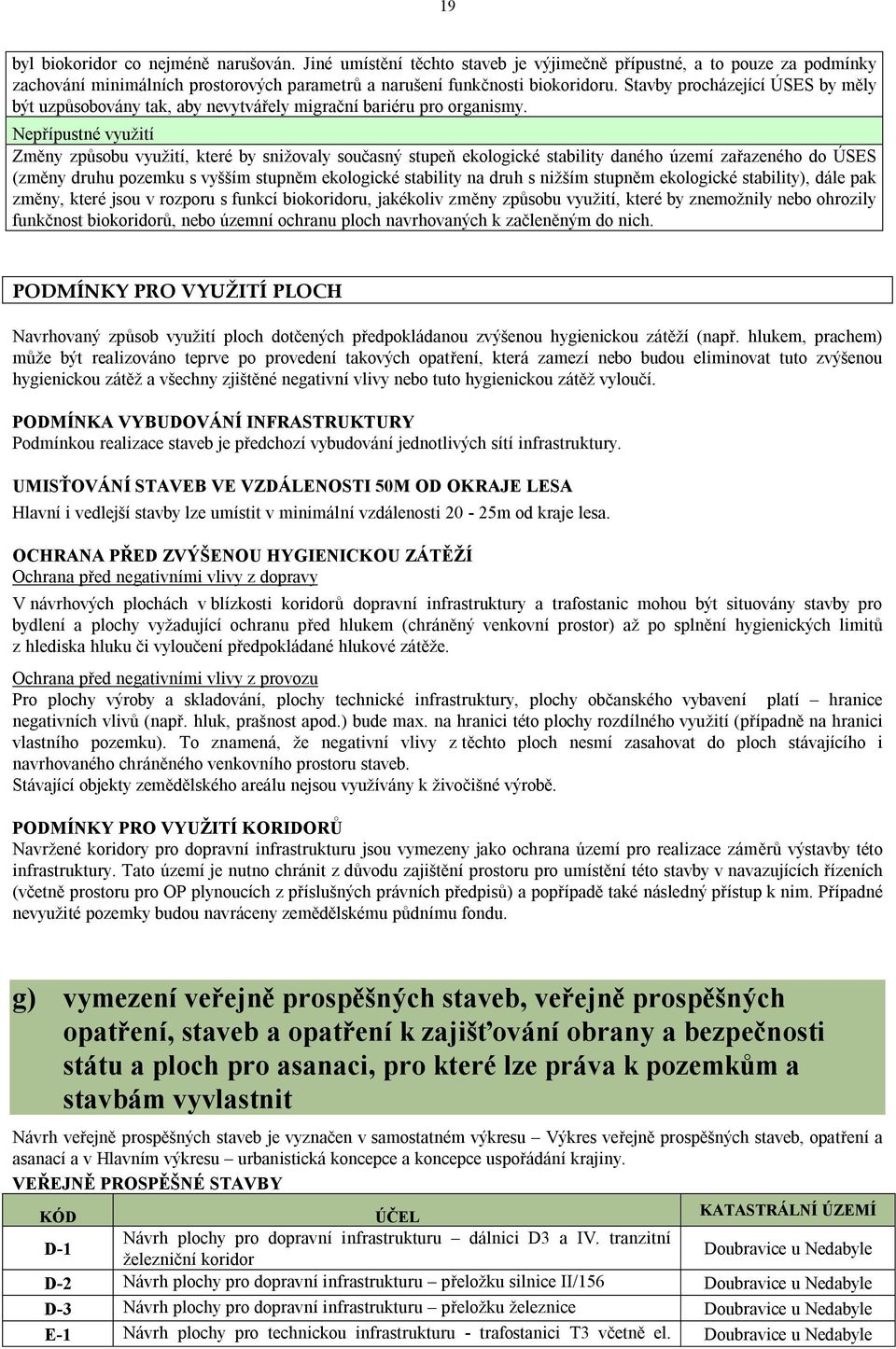 Nepřípustné využití Změny způsobu využití, které by snižovaly současný stupeň ekologické stability daného území zařazeného do ÚSES (změny druhu pozemku s vyšším stupněm ekologické stability na druh s