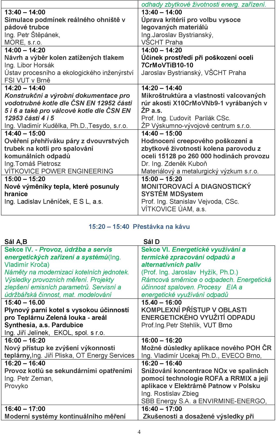 ČSN EN 12953 části 4 i 5 Ing. Vladimír Kudělka, Ph.D.,Tesydo, s.r.o. 14:40 15:00 Ověření přehříváku páry z dvouvrstvých trubek na kotli pro spalování komunálních odpadů Ing.