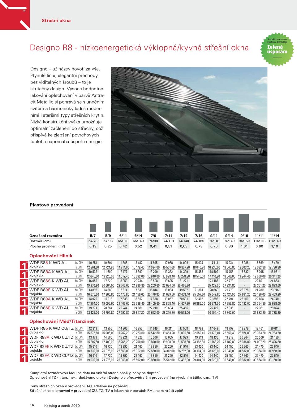 Nízká konstrukční výška umožňuje optimální začlenění do střechy, což přispívá ke zlepšení povrchových teplot a napomáhá úspoře energie.
