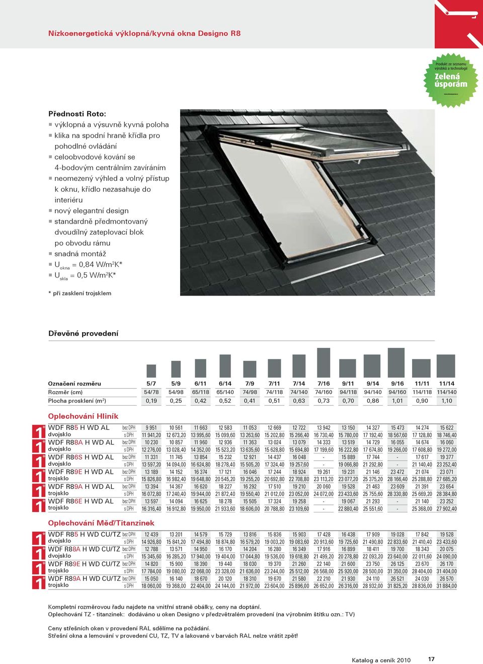 W/m 2 K* U skla = 0,5 W/m 2 K* * při zasklení trojsklem Dřevěné provedení Označení rozměru 5/7 5/9 6/11 6/14 7/9 7/11 7/14 7/16 9/11 9/14 9/16 11/11 11/14 Rozměr (cm) 54/78 54/98 65/118 65/140 74/98